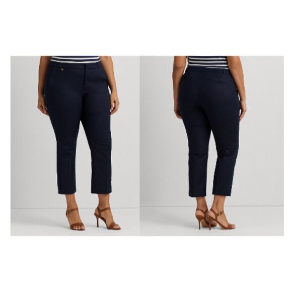 Lauren Ralph Lauren Women's Double-Faced Stretch Cotton Pant Navy Size 22W - Picture 1 of 12